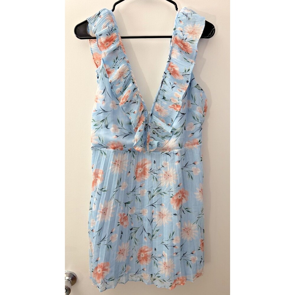 Lulus Blue Floral Mini Dress Women's XL Cottagecore Girlie Romantic Date Night